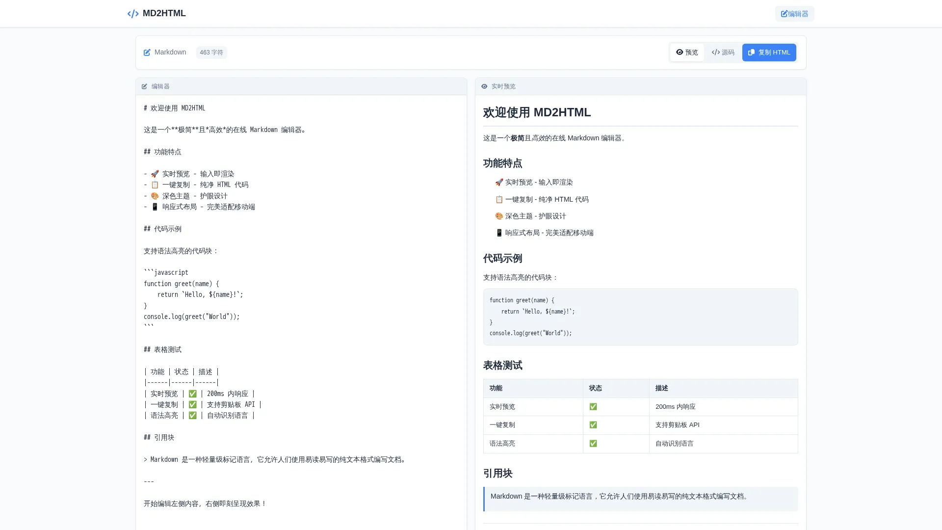 Web端即时 Markdown 编辑与 HTML 转换系统
