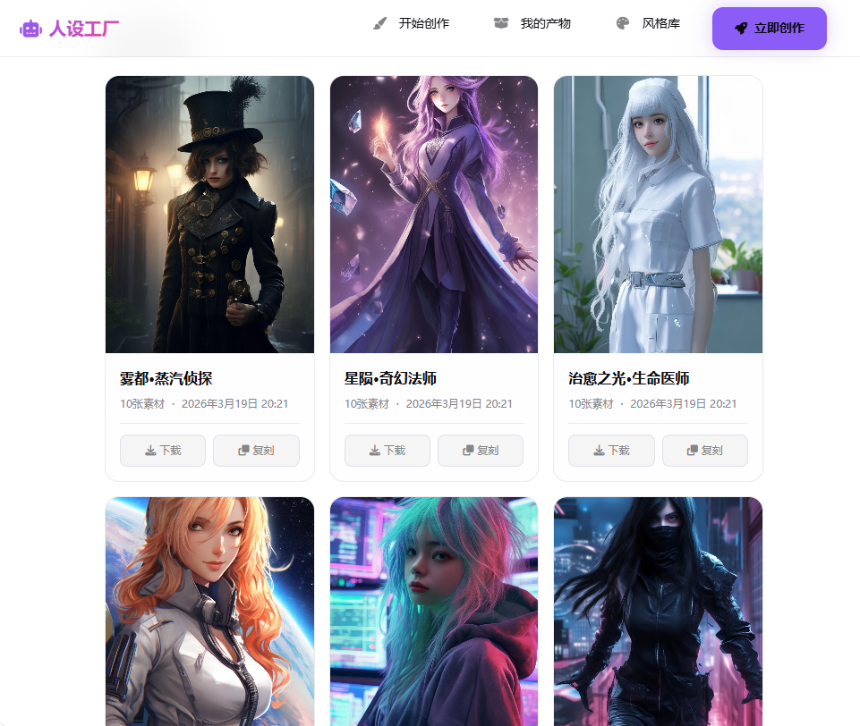 未来少女人设工厂 - AI角色设定一站式生成与素材管理系统